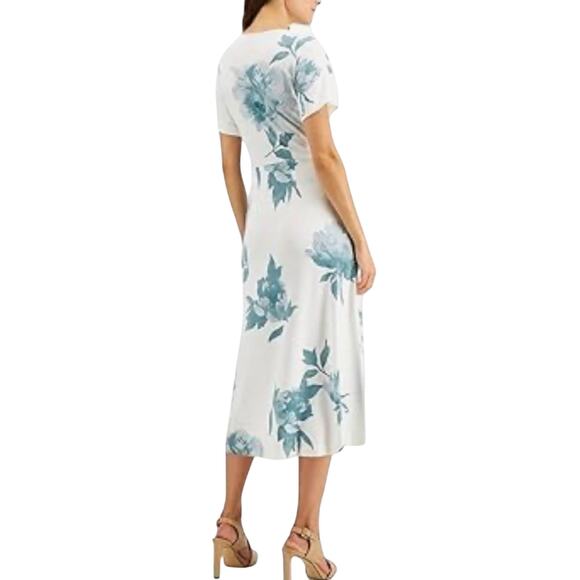 NWT Alfani A-Line Midi Dress L Button Up Tie Front Floral Feminine Classy - Picture 4 of 14